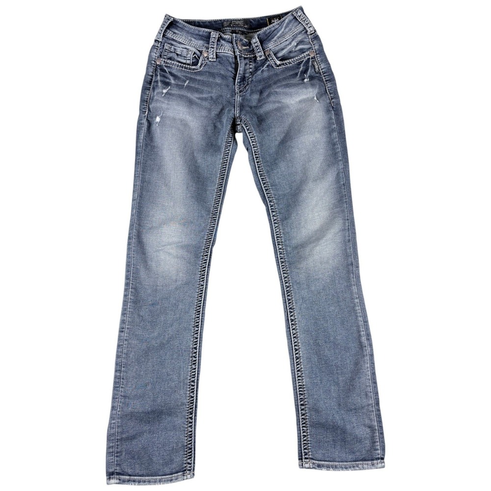 Silver Jeans Suki Mid Slim Joga Women 28x31 Blue Faded Distressed Midrise Slim
